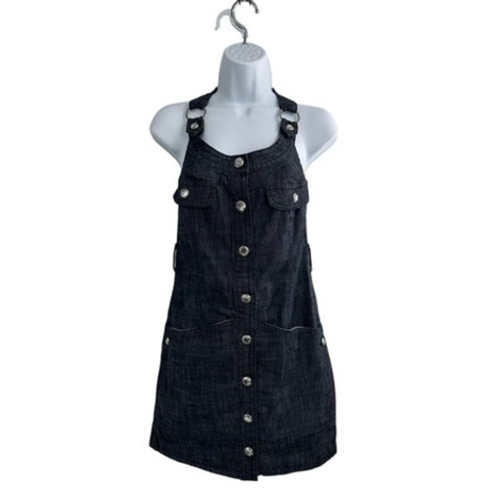 NWOT Clash Premium Black Women's  Denim Halter‎ Button Down Mini Dress Small